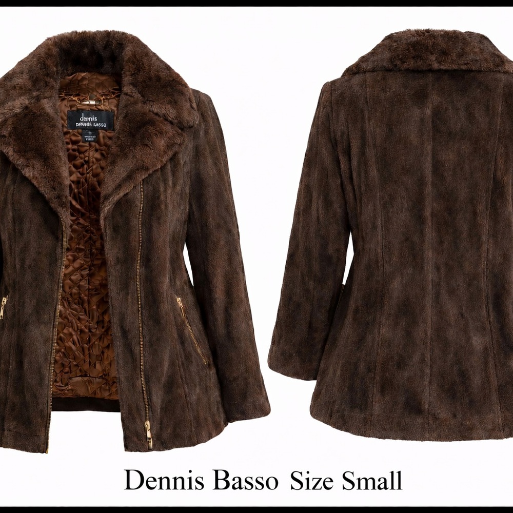 Dennis by Dennis Basso Chocolate Faux Fur Jacket Quilted Lined Size Small BNWOT